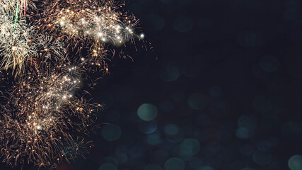 Fireworks, colorful sylvester-fireworks on black background with sparks