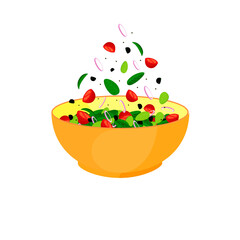 Vector Isometric Illustration Of Fresh Vegeterian Salad Isolated On White Background, cooking food.