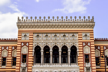 Close-up of the facade of National and University Library of Bosnia and Herzegovina. Sarajevo.