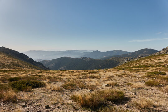 La Maliciosa, La Bola del Mundo, Navacerrada, La Pedriza, El Yelmo and the oak forests in autumn in the Sierra de Guadarrama National Park. Madrid's community. Spain