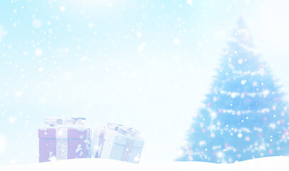 Fototapeta na wymiar light blue outdoor christmas gifts and tree 3d-illustration