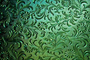 Ancient engraved glass, church door detail