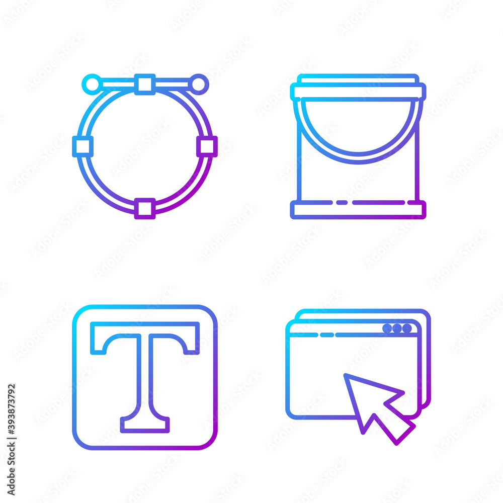 Fototapete set line web design and development, text, circle with bezier curve and paint bucket. gradient color