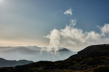 La Maliciosa, La Bola del Mundo, Navacerrada, La Pedriza, El Yelmo and the oak forests in autumn in the Sierra de Guadarrama National Park. Madrid's community. Spain