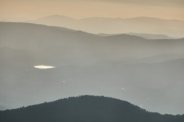 La Maliciosa, La Bola del Mundo, Navacerrada, La Pedriza, El Yelmo and the oak forests in autumn in the Sierra de Guadarrama National Park. Madrid's community. Spain