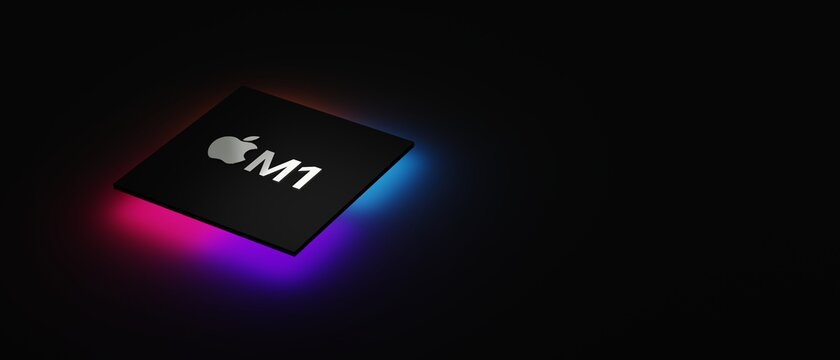 Cupertino, California - November 10, 2020 : 3D rendering Apple M1, the most powerful chip it has ever created and the first chip designed specifically for the Mac. M1 is CPU optimized for Mac systems.