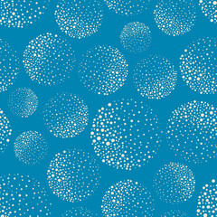 Abstract white dotted circles with texture shading effect. Seamless vector pattern on aqua blue background. Round spheres backdrop with handcrafted elements. Repeat for wellbeing, spa, beach products © Gaianami  Design