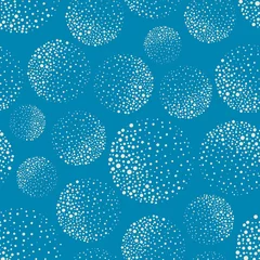 Tapeten Abstract white dotted circles with texture shading effect. Seamless vector pattern on aqua blue background. Round spheres backdrop with handcrafted elements. Repeat for wellbeing, spa, beach products © Gaianami  Design