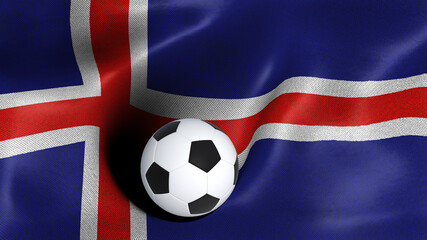 Obraz premium 3D rendering of the flag of Iceland with a soccer ball