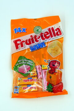 Amsterdam, The Netherlands - November 9, 2018: Package of Fruittella Mini's against a white background.