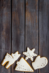 Christmas winter dessert - icing gingerbread cookies, top view