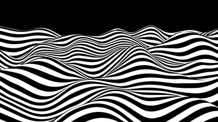 Abstract optical illusion wave. Black and white lines with distortion effect. Vector geometric stripes pattern.