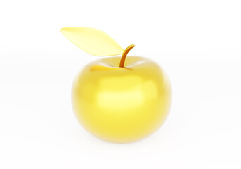 Bright yellow golden apple isolated on white, apple of youth, apple of immortality, 3d render