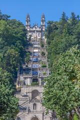 View at the Lamego Cathedral on the top with a huge stairway, a baroque monument, architectural and religious icon of the city