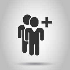 People with plus icon in flat style. Staff vector collection illustration on white isolated background. Human business concept.