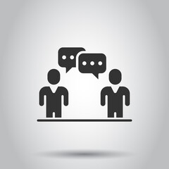 People with speech bubble icon in flat style. Chat vector illustration on white isolated background. Speaker dialog business concept.