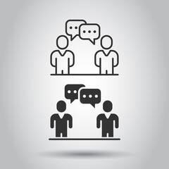 People with speech bubble icon in flat style. Chat vector illustration on white isolated background. Speaker dialog business concept.