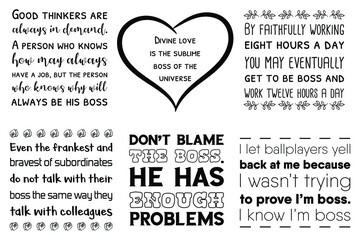 Set of Calligraphy sayings for print. Vector Quotes about Boss, Team leader