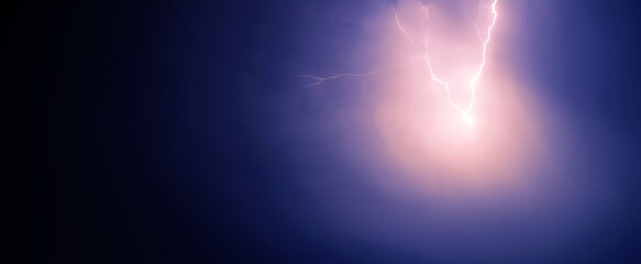 bright yellow lightning on blue dark sky