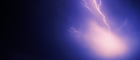 bright yellow lightning on blue dark sky
