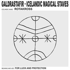 vector icon with ancient Icelandic magical staves Rotakross. Symbol means and is used for luck and protection