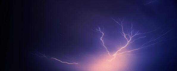 bright yellow lightning on blue dark sky