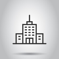 Building icon in flat style. Town skyscraper apartment vector illustration on white isolated background. City tower business concept.