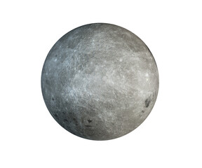 Full moon isolated on white, with craters and surface details visible, map provided by nasa. 3d illustration