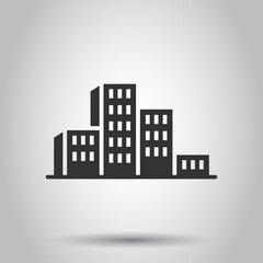 Building icon in flat style. Town skyscraper apartment vector illustration on white isolated background. City tower business concept.