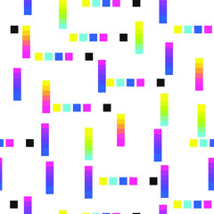 Seamless vector pixel abstract lines and squares pattern. Multicolor gradient glitch background. 10 eps design. For cover, wrapping, web, banner etc.