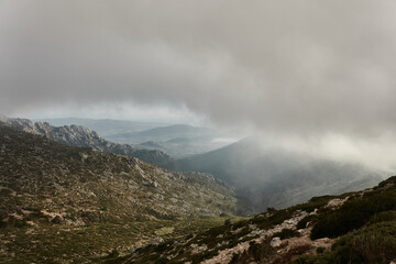 La Maliciosa, La Bola del Mundo, Navacerrada, La Pedriza, El Yelmo and the oak forests in autumn in the Sierra de Guadarrama National Park. Madrid's community. Spain