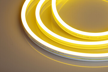 Flexible yellow led neon decor christmas light on black backgroung