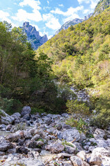 Fototapeta na wymiar Landscape and waterfall at Cadini del Brenton - Sospirolo - Italy
