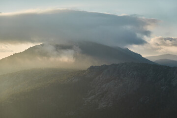 La Maliciosa, La Bola del Mundo, Navacerrada, La Pedriza, El Yelmo and the oak forests in autumn in the Sierra de Guadarrama National Park. Madrid's community. Spain