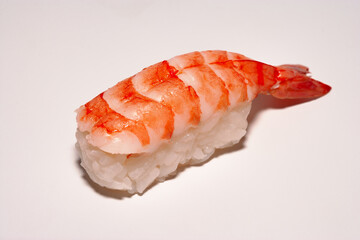 shrimp sushi on a white background

