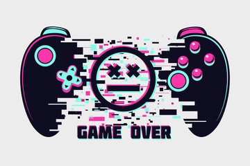 Video game gamepad with glitch effect. Cyberpunk style illustration. Virtual reality concept. Cyber sport online tournament. Vector illustration. - obrazy, fototapety, plakaty
