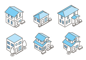 家のイラストセット アイソメトリック