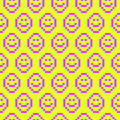 Seamless vector pixel smile emoticons pattern.  Stylish background for fabric, textile, cover, wrapping, wallpaper, web etc. 10 eps design.