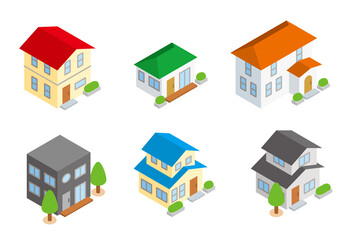 家のイラストセット アイソメトリック