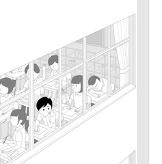 教室 廊下 階段 学校 漫画風背景素材 Wall Mural Aq Taro Images