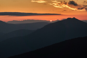 Fototapeta premium La Maliciosa, La Bola del Mundo, Navacerrada, La Pedriza, El Yelmo and the oak forests in autumn in the Sierra de Guadarrama National Park. Madrid's community. Spain