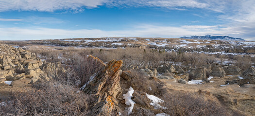 Winter on the Milk River Valley at Writing on Stone Provincial Park, Alberta, Canada