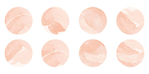 Peach watercolor story highlight cover icons set. Abstract pastel peach watercolor circle backgrounds. Feminine story highlight covers for social media