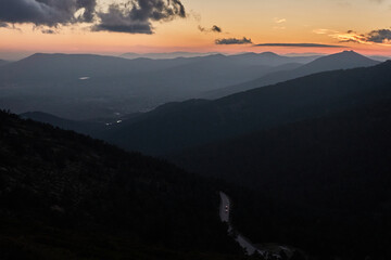 Obraz premium La Maliciosa, La Bola del Mundo, Navacerrada, La Pedriza, El Yelmo and the oak forests in autumn in the Sierra de Guadarrama National Park. Madrid's community. Spain