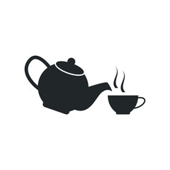 Tea time, tea pot and cup vector icon