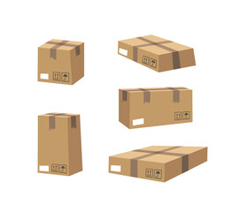 Carton Open and Closed Recycling Boxes Set. Cartoon Style Illustration Delivery Packaging. Flat Graphic Design Forwarding Clip Art. Vector Collection Mockup Isolated on White Background