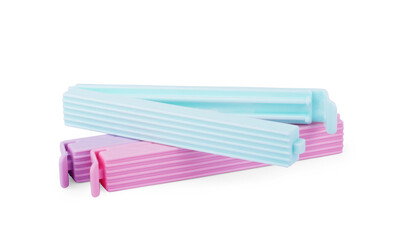 Plastic bag clips on a white background