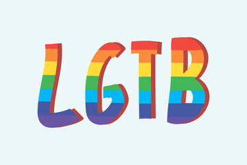 The label is LGBT. Gay, Lesbian, Transgender, Bisexual. A beautiful inscription is drawn in the color of the rainbow symbol of the LGBT movement. Vector illustration