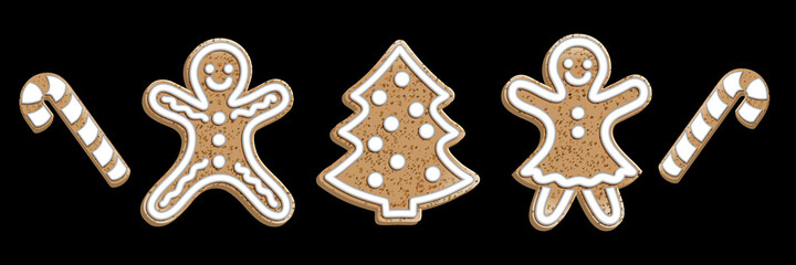 Collection de gâteaux de Noël - cookies en forme de canne, de sapin et de « Mannele » (petit bonhomme en alsacien) homme et femme. 