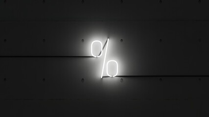 Porciento, descuento neón blanco.